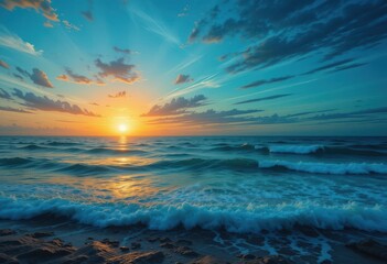 Obraz premium Close up Serene Ocean Sunset with Teal and Turquoise Gradient