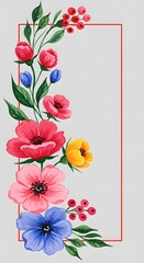 Obraz premium Vibrant Watercolor Floral Frame with Colorful Flowers and Berries