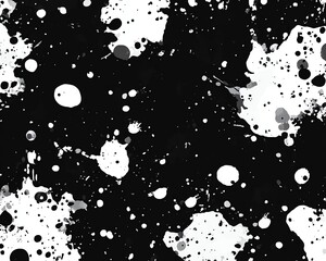Splatter, splash vector seamless repeat pattern Black, white, grey hand drawn painted chaotic spots, uneven dots, spray, blobs, drops, specks, flecks texture, background