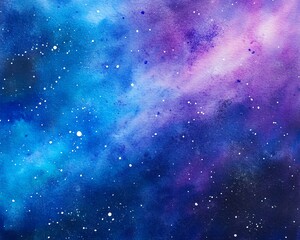 Square cosmic background with rough edges Colorful watercolor galaxy or night sky with stars Hand drawn cosmos illustration with blobs