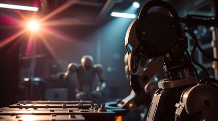 Drone flying over field sunset lighting