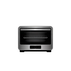 Fototapeta premium Vector illustration of a modern countertop toaster oven with glass door, control panel and internal rack, isolated on white background.