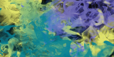 Abstract artistic display of flowing watercolor swirls in various vibrant colors of teal yellow and purple suitable for creative design