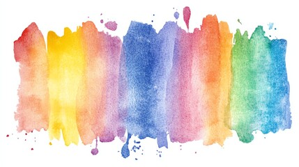 Watercolor rainbow vertical gradient fill with uneven edges Hand drawn watercolour painted background Bright rainbow stripes with aquarelle stains Rainbow brush stroke isolated in