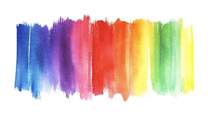 Naklejka premium Watercolor rainbow vertical gradient fill with uneven edges Hand drawn watercolour painted background Bright rainbow stripes with aquarelle stains Rainbow brush stroke isolated in