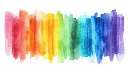 Watercolor rainbow vertical gradient fill with uneven edges Hand drawn watercolour painted background Bright rainbow stripes with aquarelle stains Rainbow brush stroke isolated in