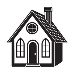 Classic House Icon Vector Simple Home Design with Chimney and Windows Illustration