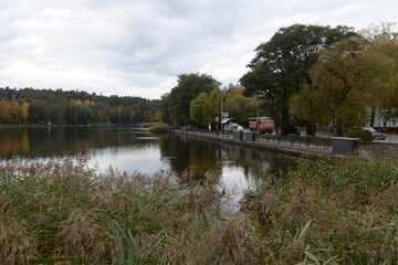 Fototapeta premium The embankment of Lake Tikhoe in Svetlogorsk. Kaliningrad region
