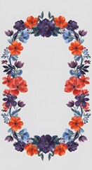Vibrant Watercolor Floral Oval Frame and Border Design