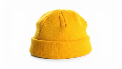 Yellow beanie isolated on white