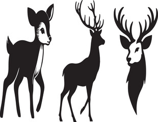 Elegant Black and White Deer Silhouettes for Design Projects