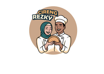 Muslim Chef Couple Holding Empanada – Vector Logo Design non-editable