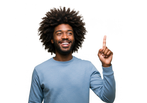 Man pointing up with a smile isolated on transparent background