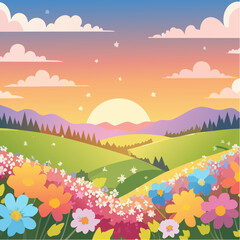 Field wildflowers, Vibrant colors of sunset, blooming in spring