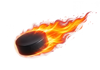Fiery hockey puck in motion isolated on transparent background