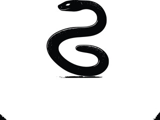 Naklejka premium Vector illustration: Coiled snake, black silhouette, mysterious, elegant design.