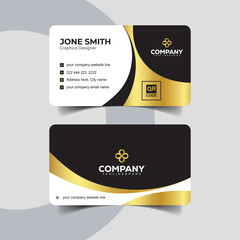 Minimal Round White and Gold Business Card Design with Modern Layout. High end luxury black business card with golden border and modern style.