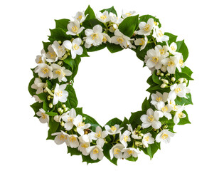 Romantic Jasmine Flower Bouquet with White Blossoms, isolated on a transparent background.
