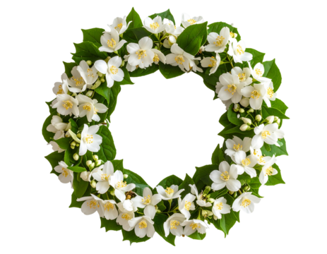 Romantic Jasmine Flower Bouquet with White Blossoms, isolated on a transparent background.