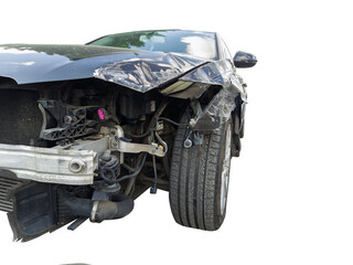 Front damaged black car after accident