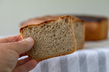 Rustic colonial rye bread. Well-lit image, clear selective focus on the details of the bread...