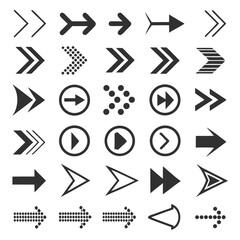 Versatile collection of black arrow icons for diverse design applications