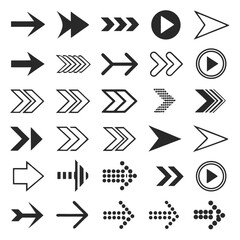 Diverse collection of black arrow icons for various directional and navigational needs