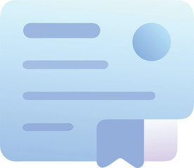 Fototapeta premium Vector art of a blue document icon with a bookmark and a circular element, isolated on transparent background