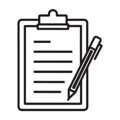 Clipboard with Pen Line Icon Checklist, Notes, and Form Vector Illustration