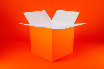 orange open box on bright orange background
