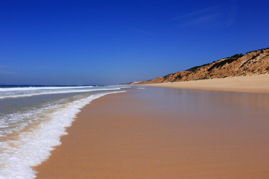 Portugal, Alentejo, Melides. Beautiful, deserted, pristine beach near the village of Melides on Portugal's Atlantic South West coast. 
