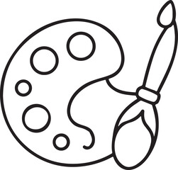 Paintbrush and Palette Icons, Flat Black Vector Design, Art Supplies Set, Creative Illustration Elements for Learning or Hobby Use