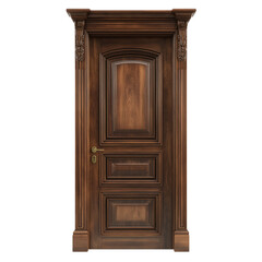 Elegant wooden door with decorative carvings and classic design for architectural renderings