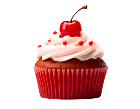 red cherry cupcake, Birthday cupcake isolated on transparent background Generative Ai.
