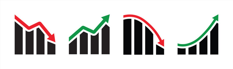 Growing graph set. Business chart with arrow. Growths chart collection. Profit growing symbol. Progress bar. Bar diagram. Growth success arrow icon. Progress symbol. Chart increase - stock vector.
