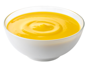 bowl of yellow soup isolated on transparent background Generative Ai.
