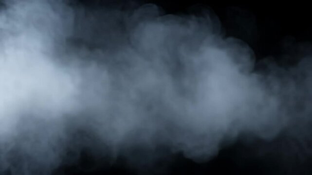 Fog effect on black background for video editing. Slow horizontal scrolling. Infinite repeat loop