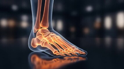 X-Ray View of Human Foot Bones and Ankle Joint, Medical Anatomy Illustration