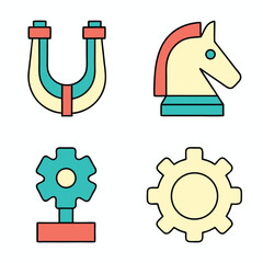 Horse chess piece magnet and gears icons chess horse