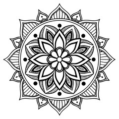 Elegant mandala illustration for coloring or graphic design projects needing spiritual and detailed floral artwork.