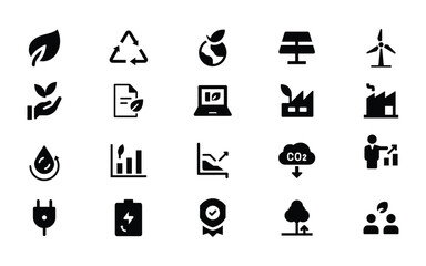 Sustainable Icons Eco-Friendly, Renewable Energy, and Green Technology Symbols