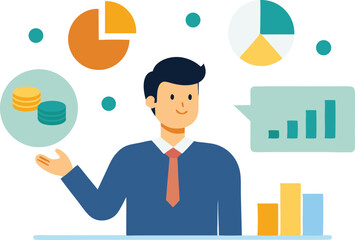 Businessman presenting financial data charts graphs growth