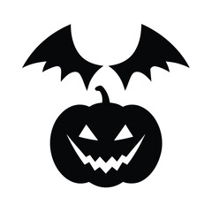Fototapeta premium Halloween pumpkin with bat wings silhouette vector illustration