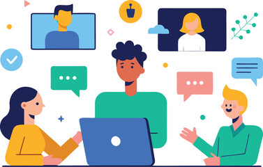 Online team collaboration meeting virtual communication laptop