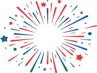 png transparent  Festive Fireworks Burst with Stars: Celebration, Holiday, and Event Design Element in Red & Blue

