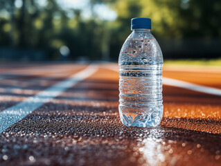 Cold Bottled Water on Running Track – Hydration After Workout