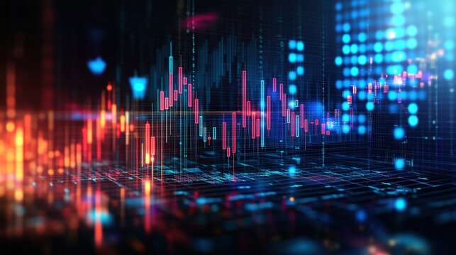 Advanced digital financial data visualization with chart graphs and futuristic technology background