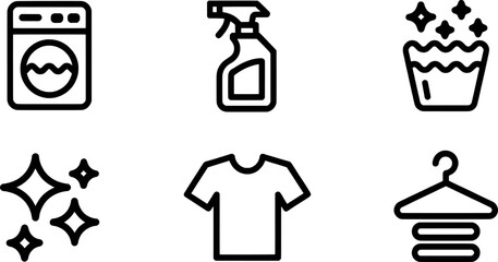 Laundry and cleaning service icons vector illustration set washing machine spray bottle