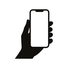 Hand holding smartphone with blank screen for mobile communication and technology concept