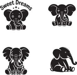 Smiling Baby Elephant in Profile View vector illustration